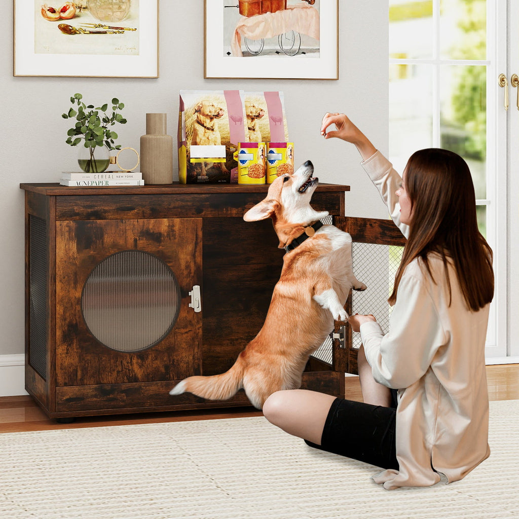 Furniture-Style Dog Crate with Translucent Window Rustic Brown – photo 2 of 8