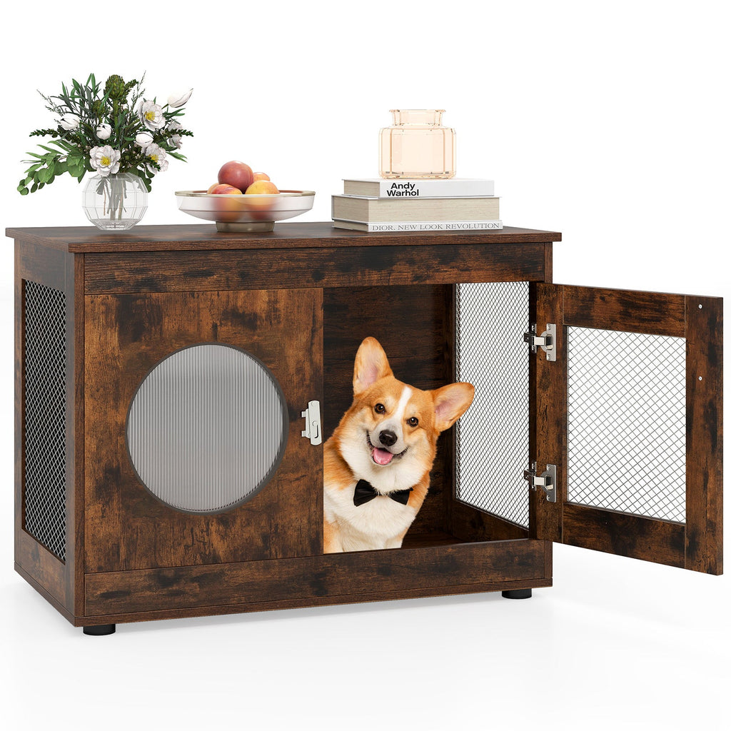 Furniture-Style Dog Crate with Translucent Window Rustic Brown – photo 3 of 8