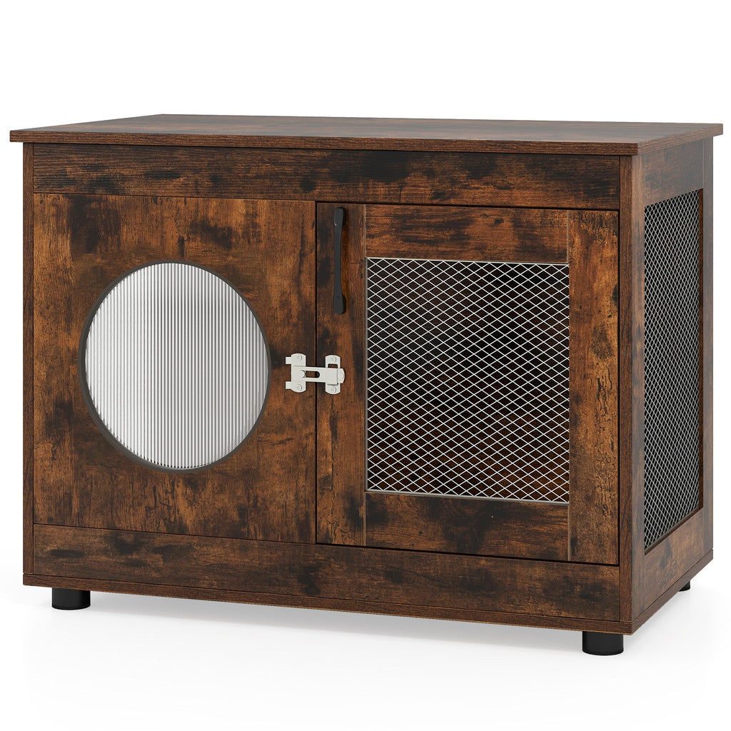 Furniture-Style Dog Crate with Translucent Window Rustic Brown – photo 4 of 8
