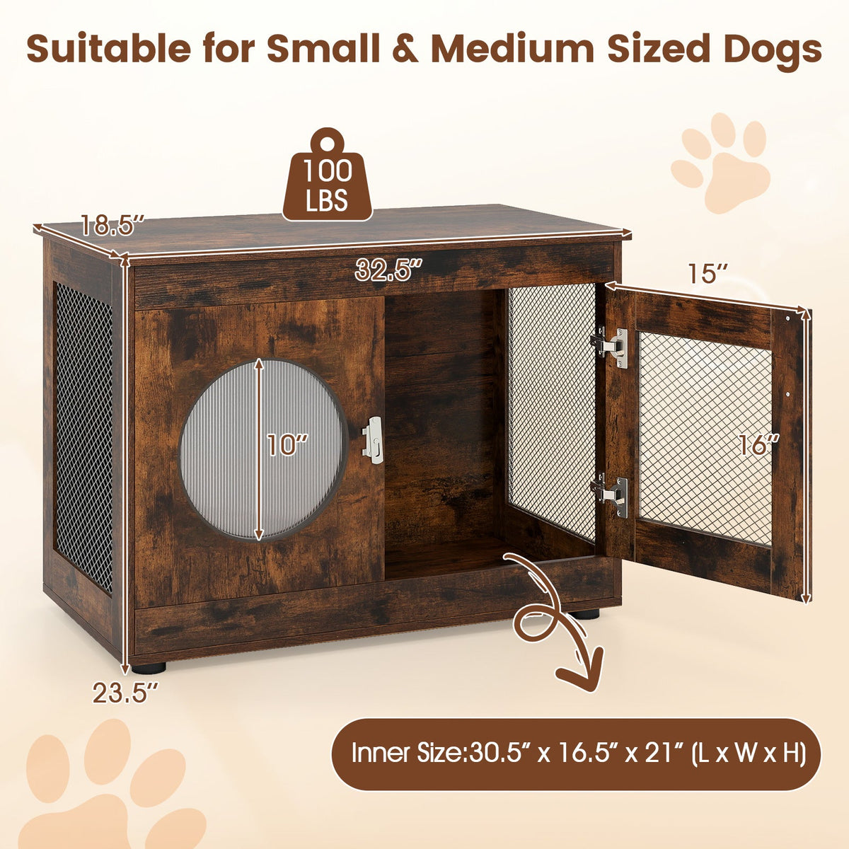 Furniture-Style Dog Crate with Translucent Window Rustic Brown – photo 5 of 8