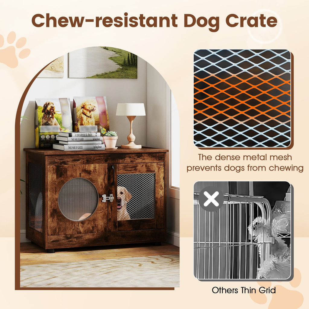 Furniture-Style Dog Crate with Translucent Window Rustic Brown – photo 6 of 8