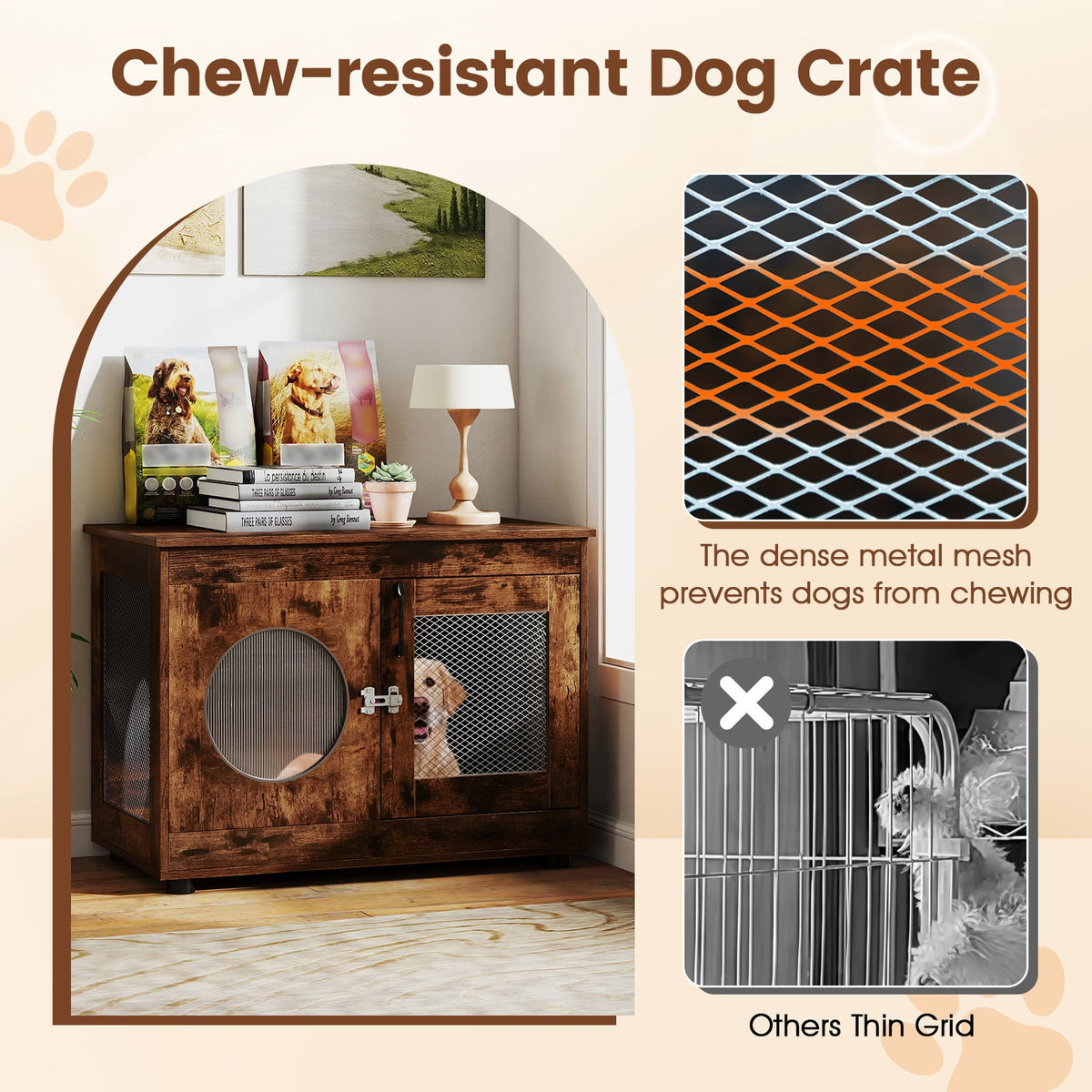 Furniture-Style Dog Crate with Translucent Window Rustic Brown – photo 6 of 8