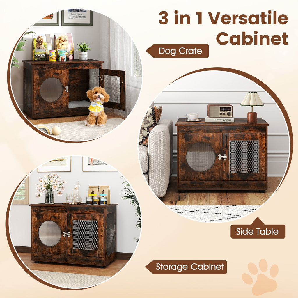 Furniture-Style Dog Crate with Translucent Window Rustic Brown – photo 7 of 8