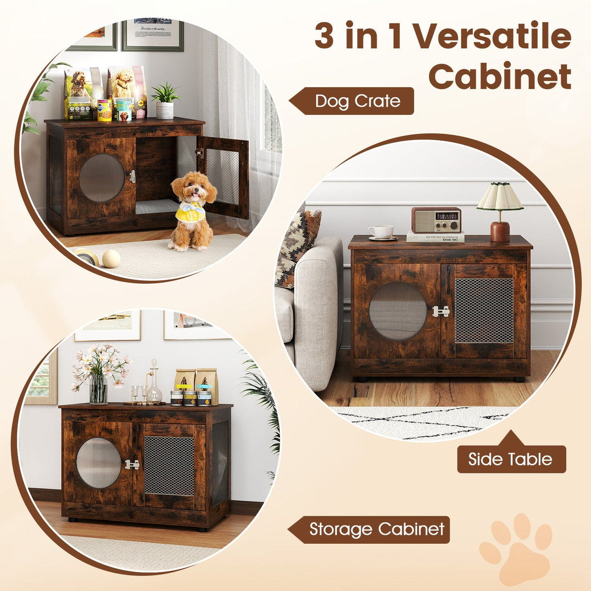 Furniture-Style Dog Crate with Translucent Window Rustic Brown – photo 7 of 8