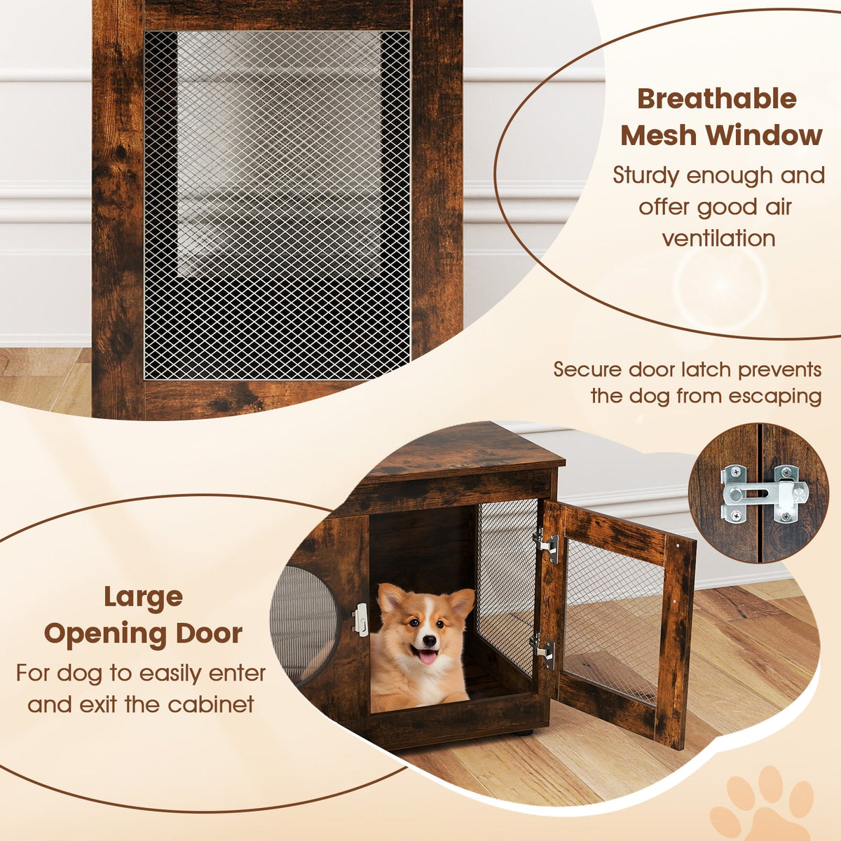 Furniture-Style Dog Crate with Translucent Window Rustic Brown – photo 8 of 8