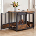 Dog Crate Furniture with Sliding Barn Door and Mat Rustic Brown – photo 1 of 8