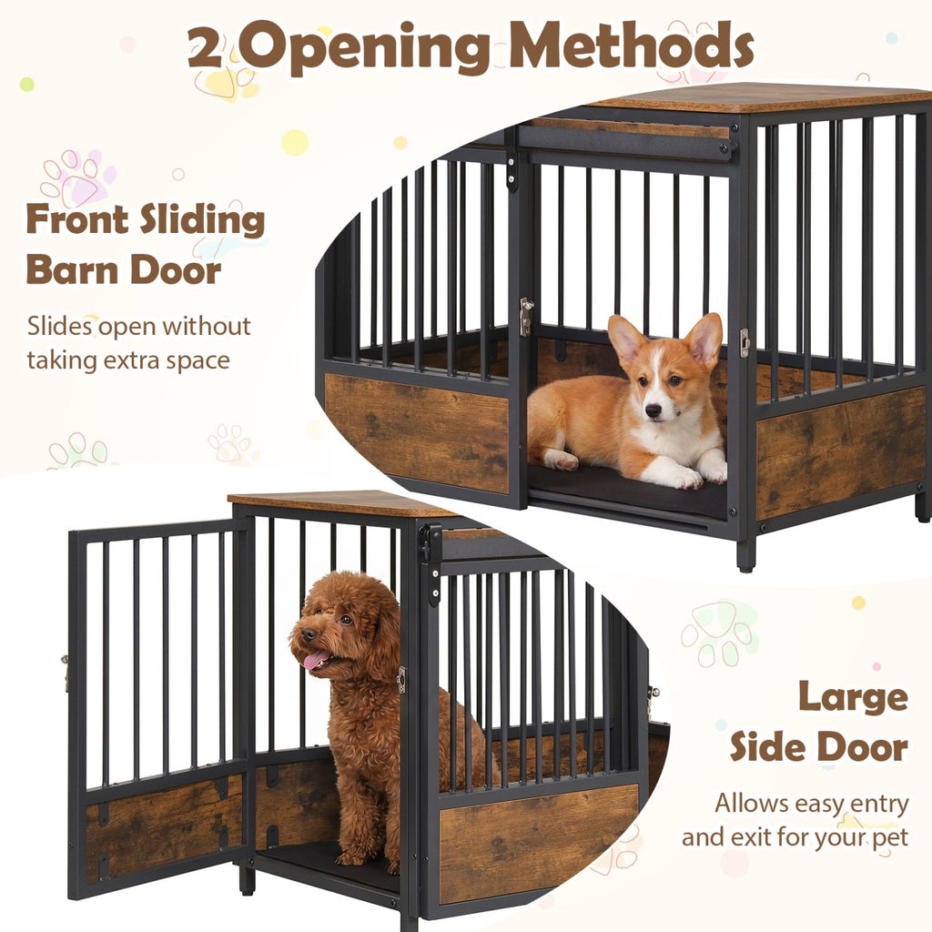 Dog Crate Furniture with Sliding Barn Door and Mat Rustic Brown – photo 6 of 8