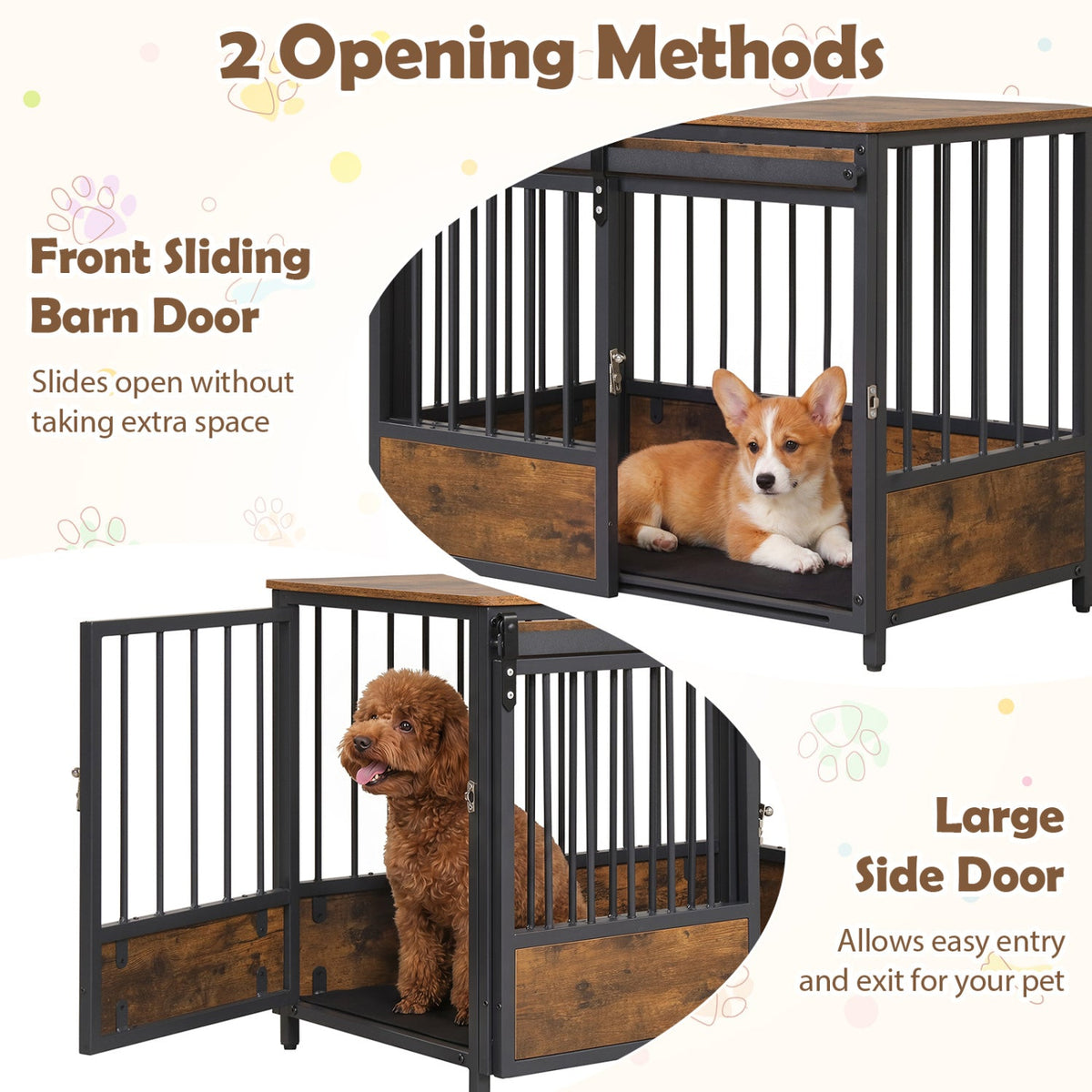 Dog Crate Furniture with Sliding Barn Door and Mat Rustic Brown – photo 6 of 8