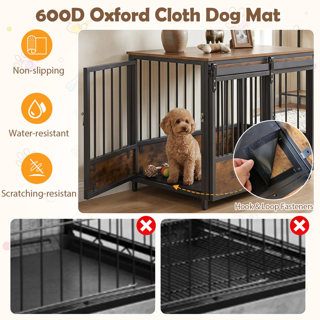 Dog Crate Furniture with Sliding Barn Door and Mat Rustic Brown – photo 8 of 8