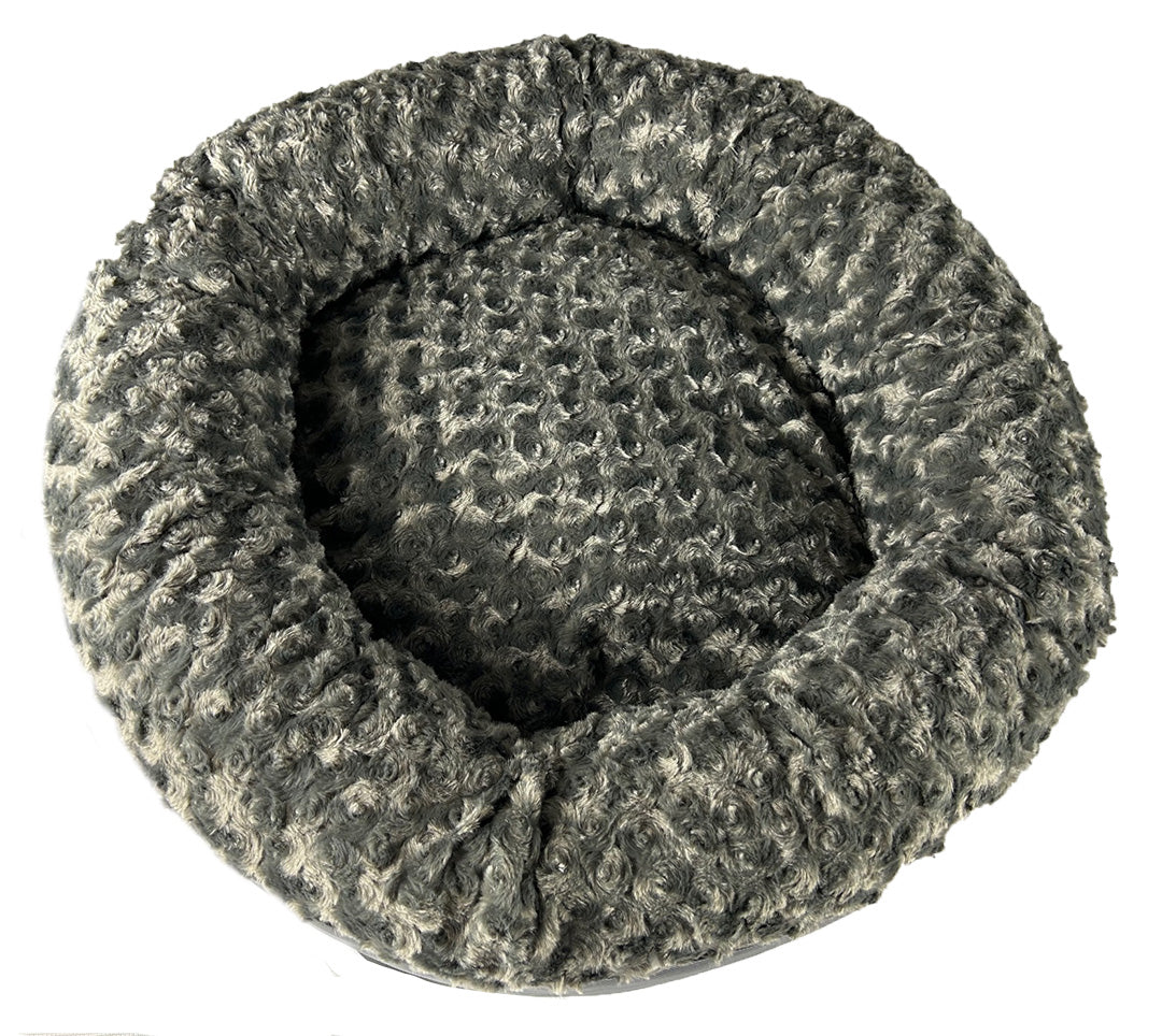 Round nest dog bed with calming bolster walls