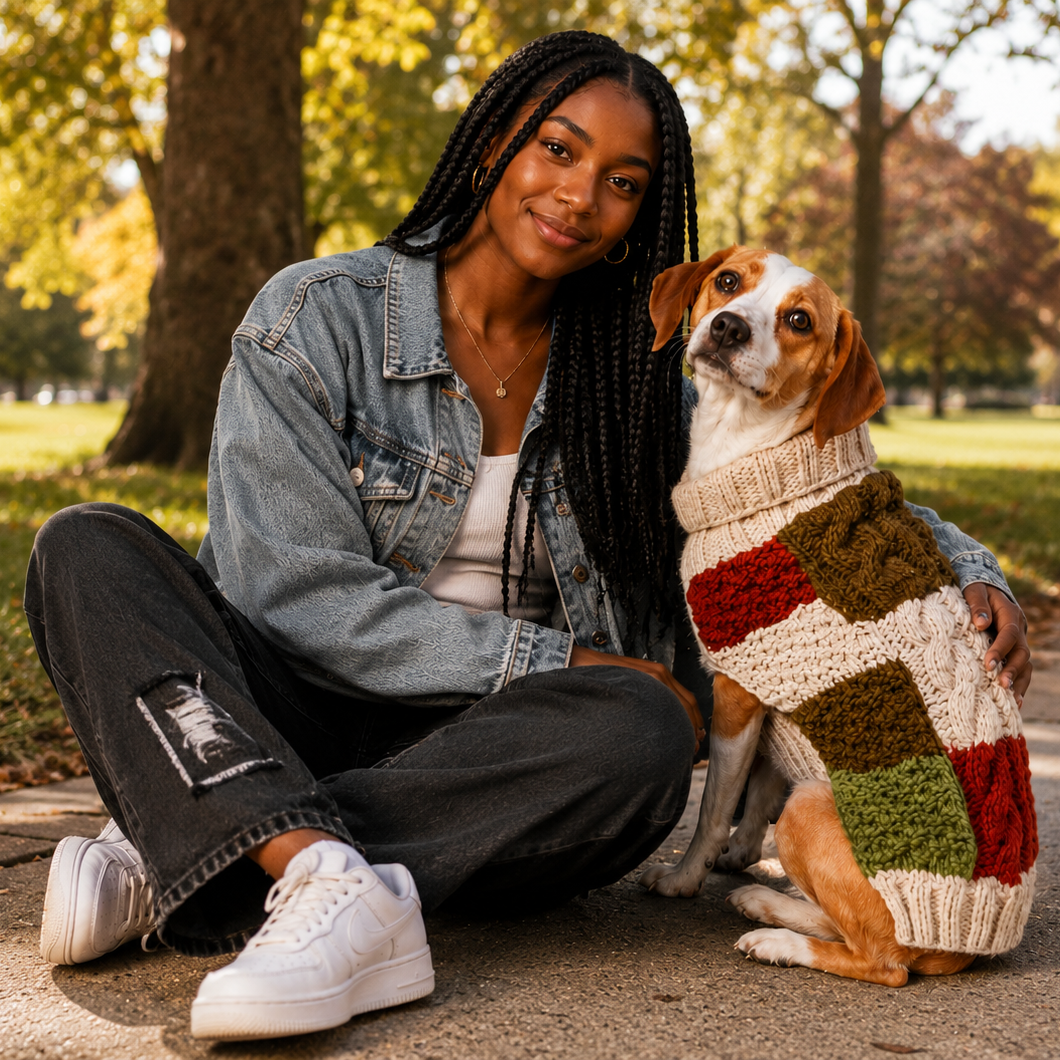 Patchwork Wool Dog Sweater 100 Percent Natural Wool Earth Tones – photo 8 of 8