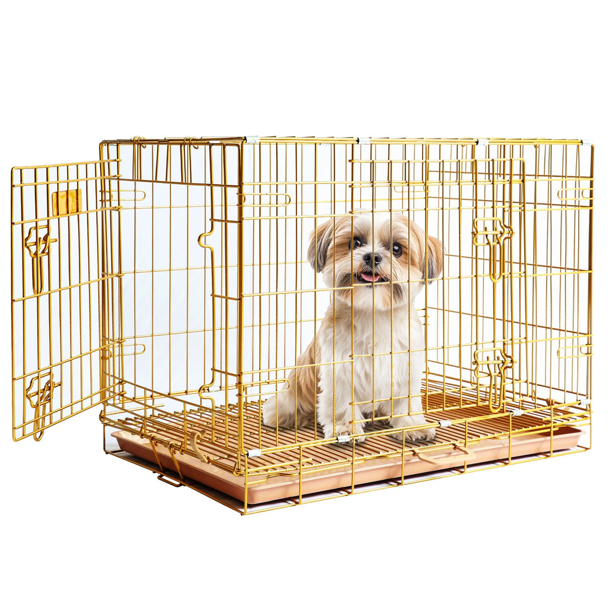 Copper Gold Wire Dog Crate – 24 to 42 Inch, Foldable – alternate view 6