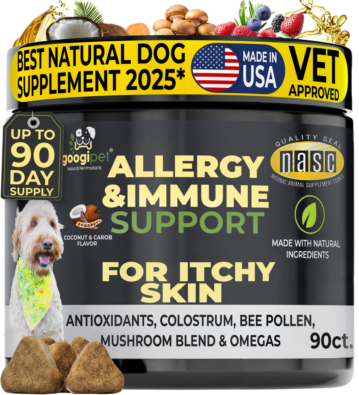 Allergy & Immune Support Chews for Dogs (Coconut & Carob Flavor) – front view