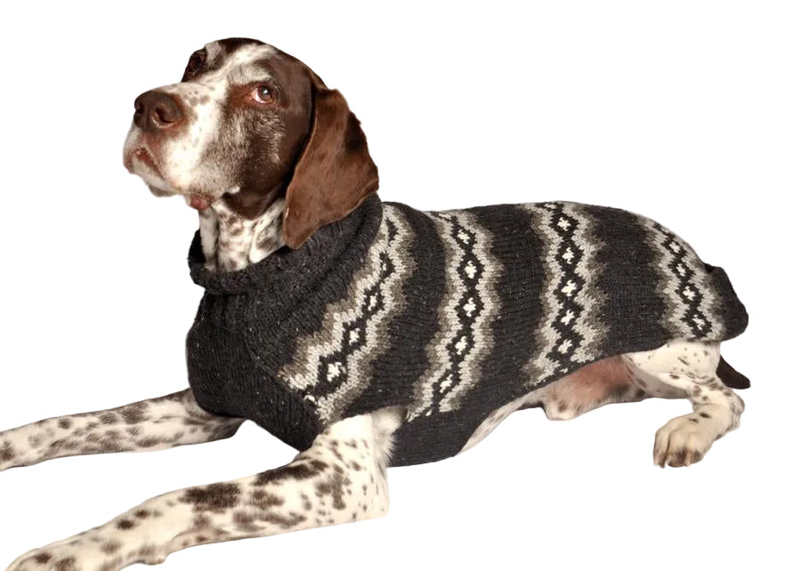 Gray Diamonds Dog Sweater Hand Knit Wool in Natural Gray Tones – photo 2 of 3