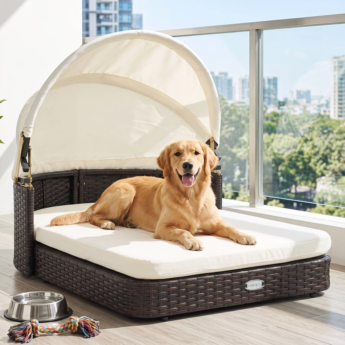 Rattan Pet Daybed with Adjustable Canopy – photo 2 of 8