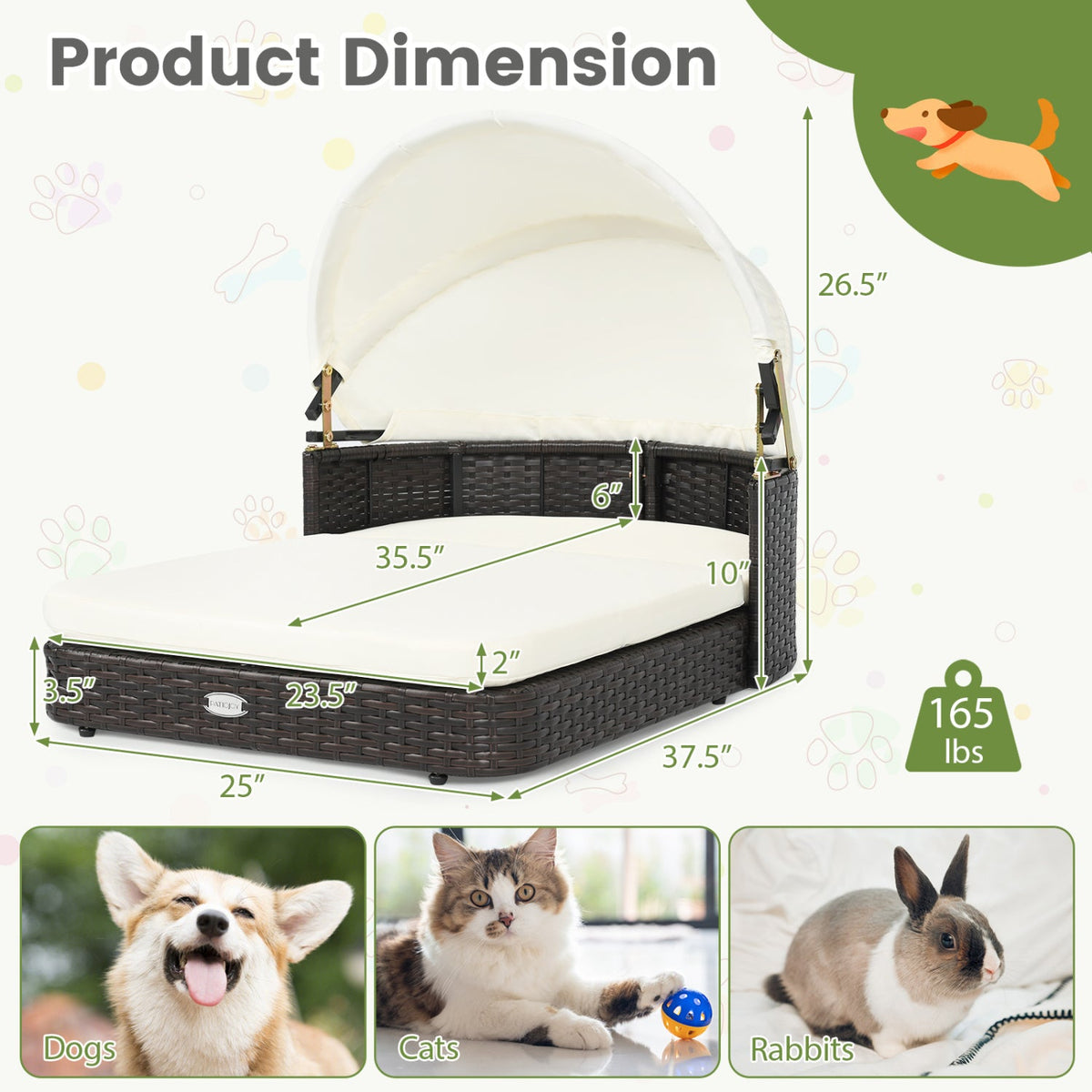 Rattan Pet Daybed with Adjustable Canopy – photo 5 of 8