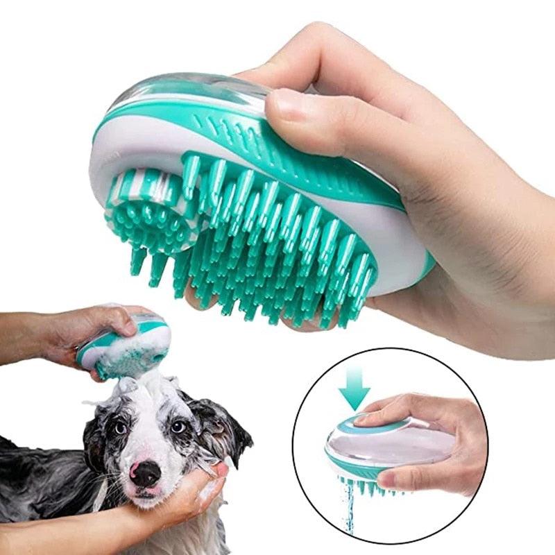 2-in-1 Silicone Pet Bath Massage Brush with Shampoo Dispenser – front view