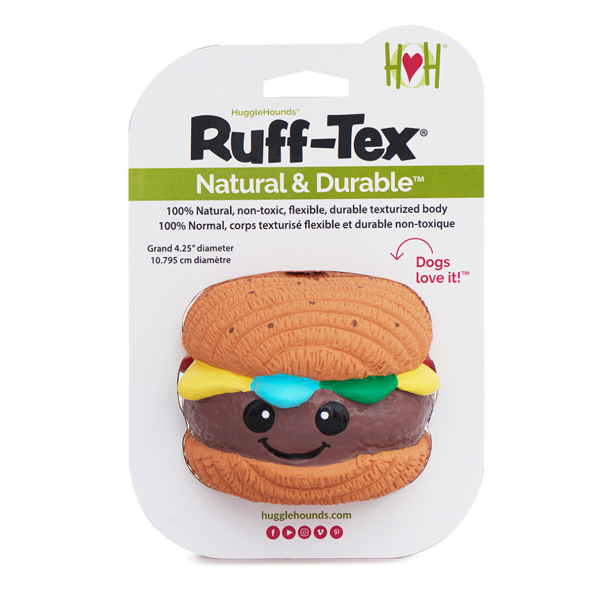 Big Buns Foodies Hamburger Ruff-Tex Latex Ball Dog Toy, side view