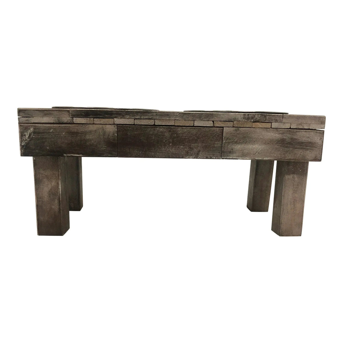 Huntley Pet Berjen Table Elevated Double Bowl Feeder – Brown Wash – alternate view 2