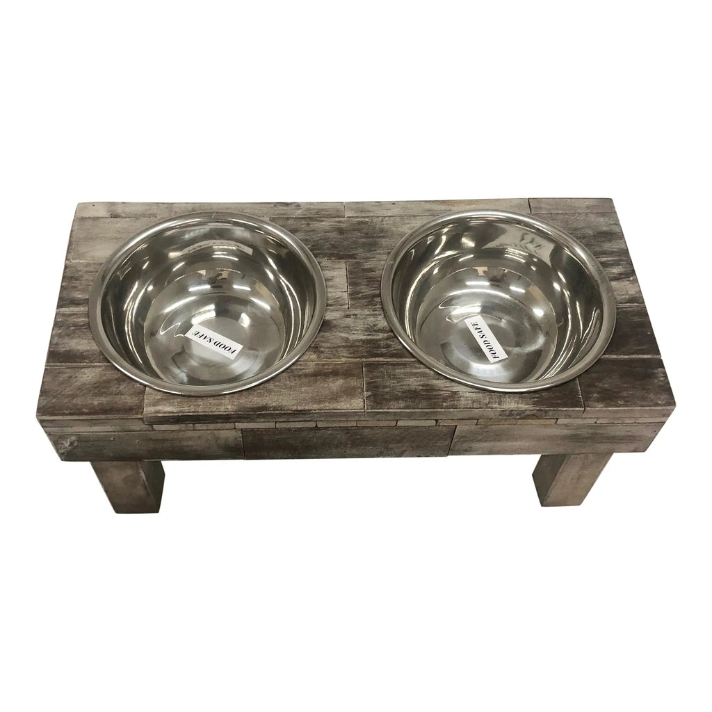 Huntley Pet Berjen Table Elevated Double Bowl Feeder – Brown Wash – alternate view 3