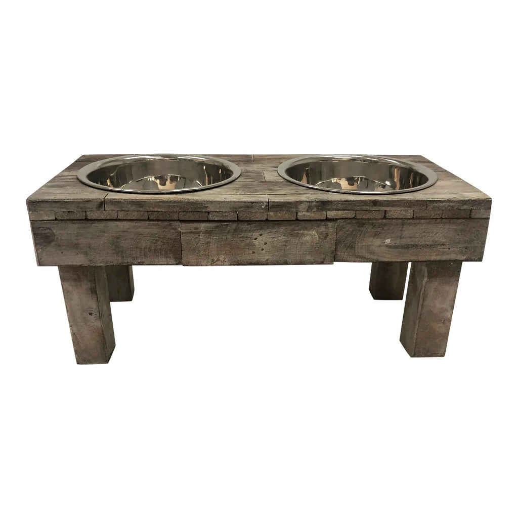 Huntley Pet Berjen Table Elevated Double Bowl Feeder – Brown Wash – alternate view 5