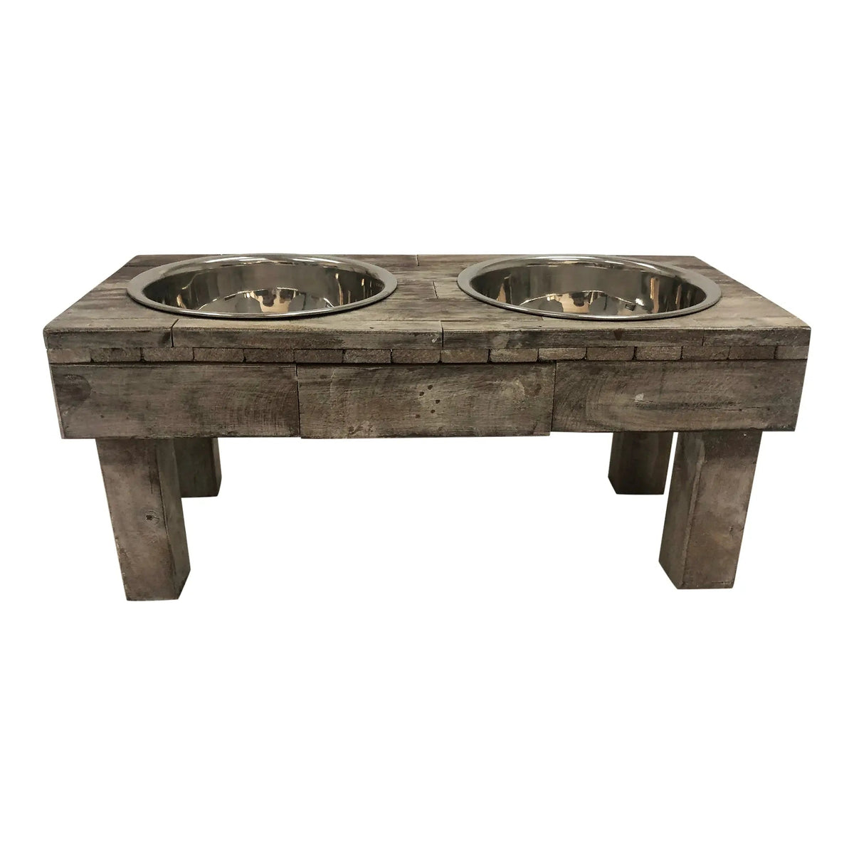 Huntley Pet Berjen Table Elevated Double Bowl Feeder – Brown Wash – alternate view 5