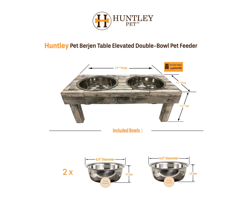 Huntley Pet Berjen Table Elevated Double Bowl Feeder – Brown Wash – alternate view 10
