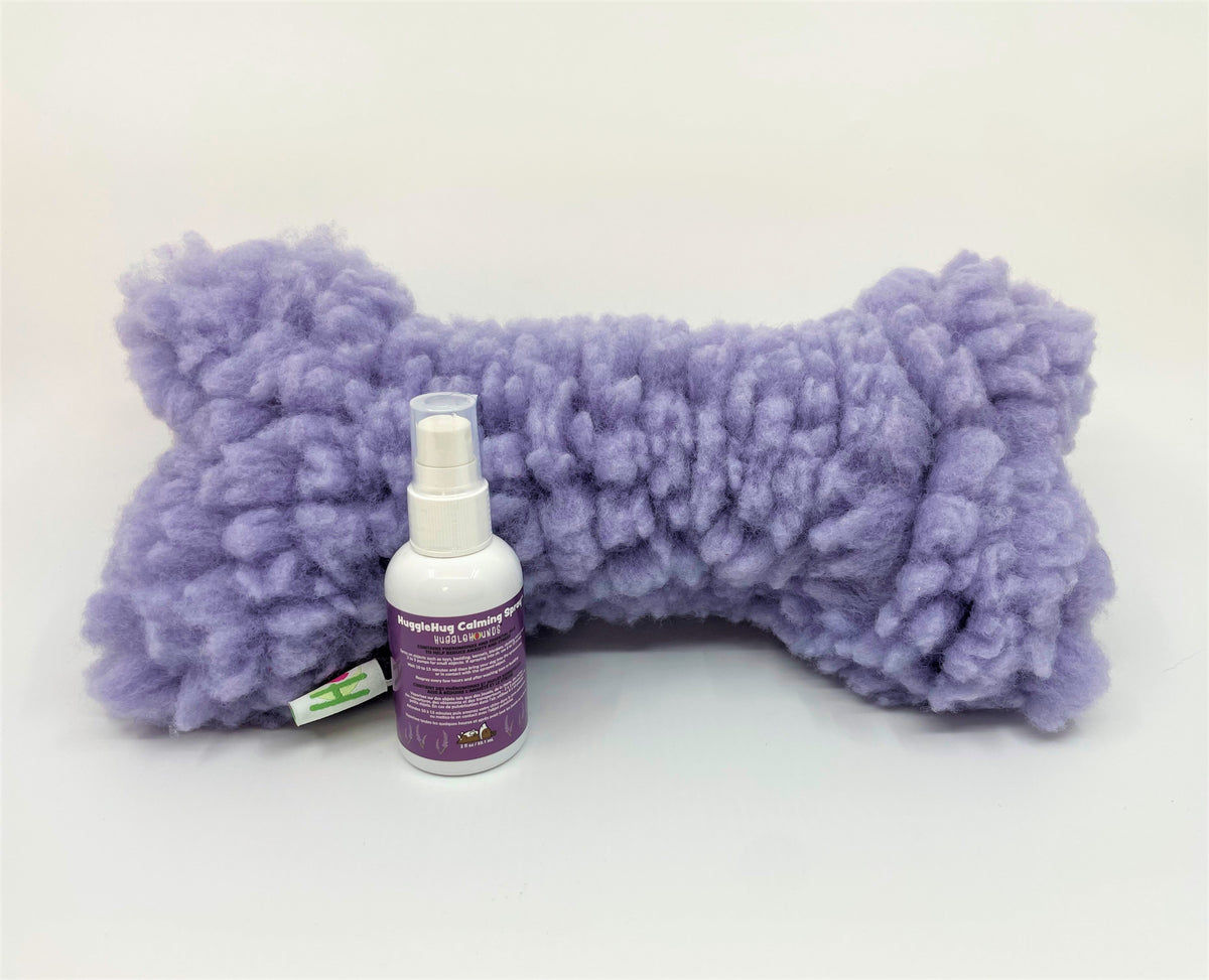 HuggleHug Lavender Bone  2oz Calming Spray Dog Toy Set, side view