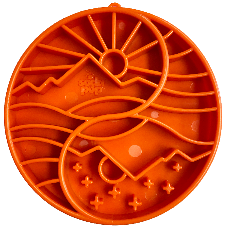 Sun and Moon Shallow Slow Feeder Dog Bowl – Enrichment, USA Made – front view