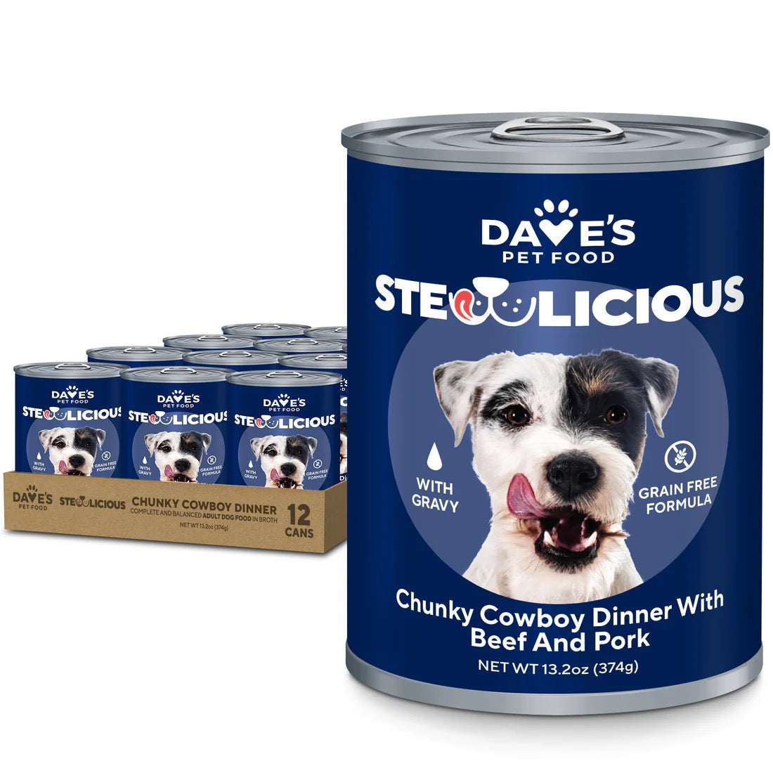 Dave's Stewlicious Cowboy Dinner w/ Beef & Pork Wet Dog Food (13.2oz) – front view