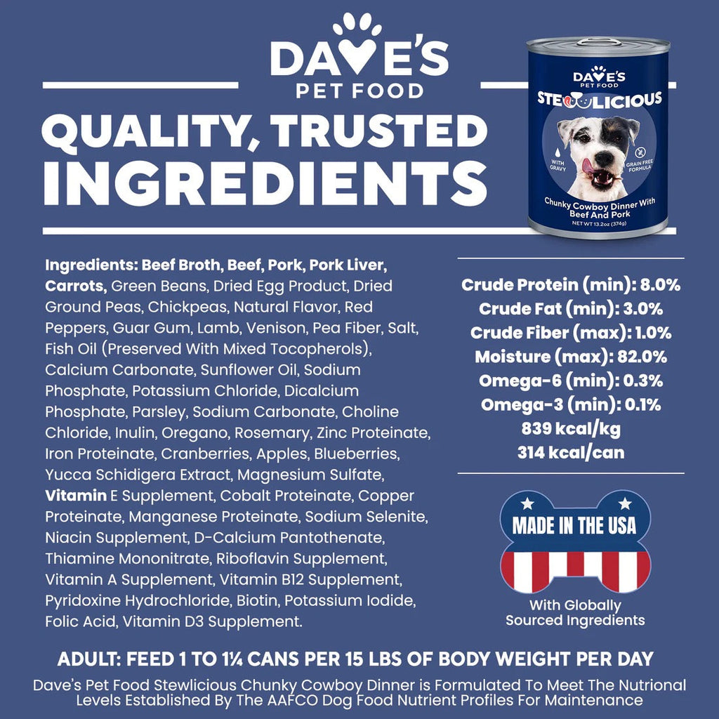 Dave's Stewlicious Cowboy Dinner w/ Beef & Pork Wet Dog Food (13.2oz) – alternate view 3