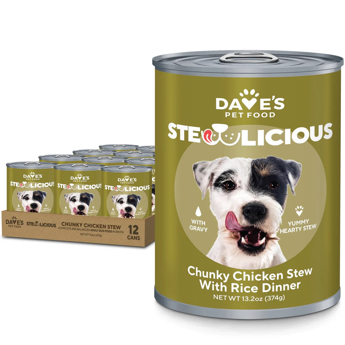 Dave's Stewlicious Chunky Chicken & Rice Wet Dog Food (13.2oz) – front view