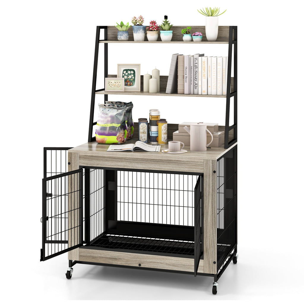 Industrial Dog Kennel Dog Crate Furniture with Storage Shelves – alternate view 9