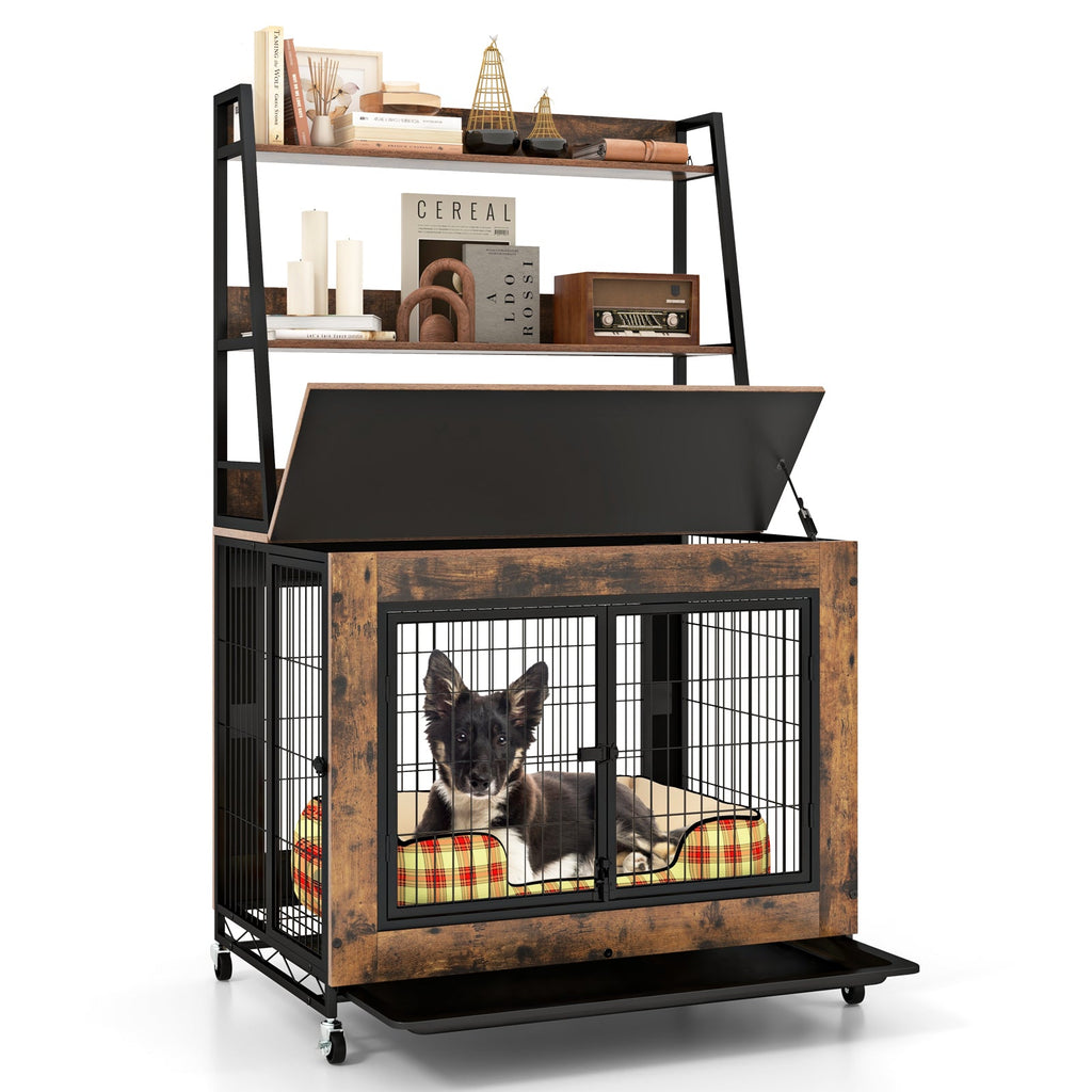Industrial Dog Kennel Dog Crate Furniture with Storage Shelves – alternate view 4