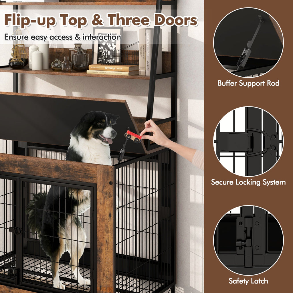 Industrial Dog Kennel Dog Crate Furniture with Storage Shelves – alternate view 6