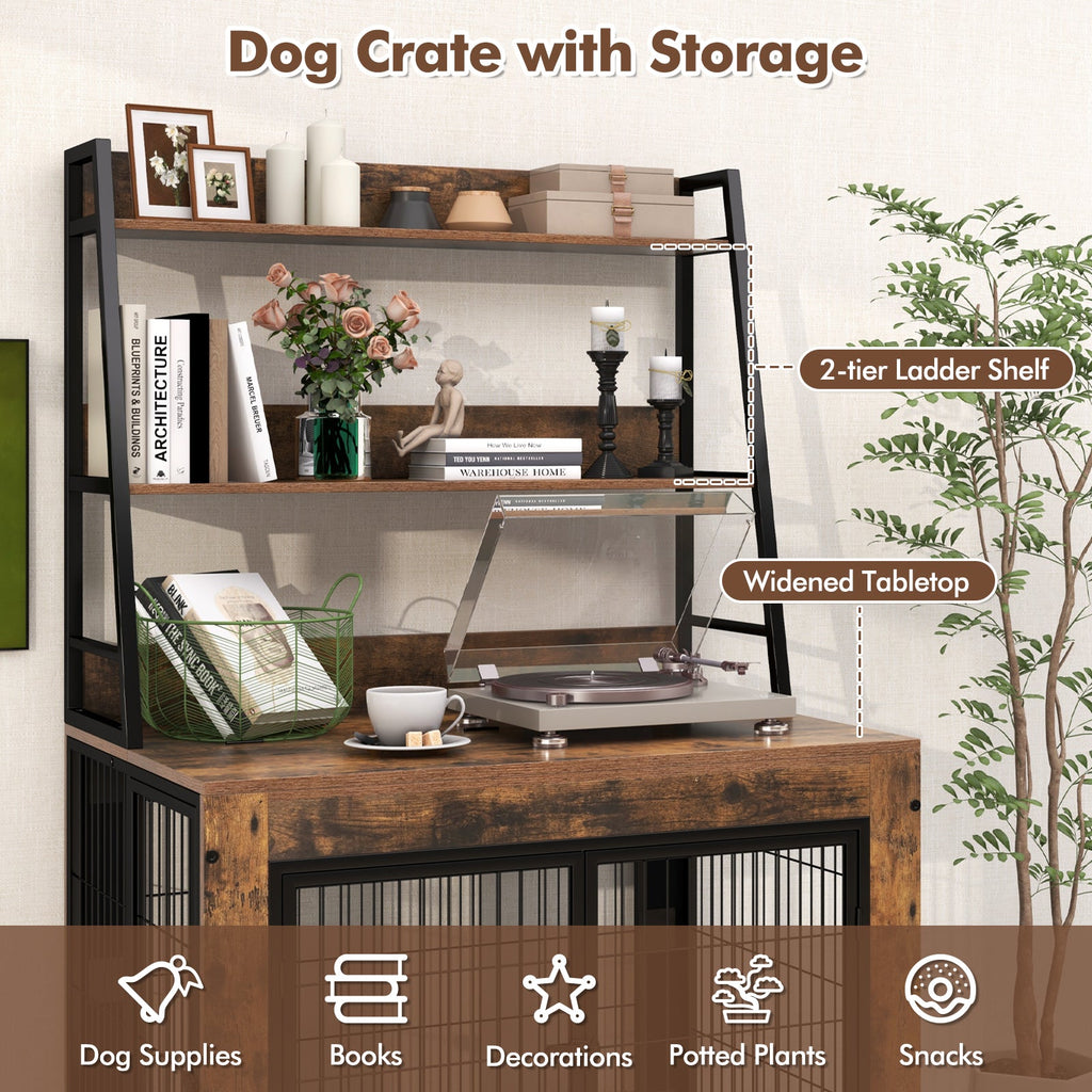 Industrial Dog Kennel Dog Crate Furniture with Storage Shelves – alternate view 7