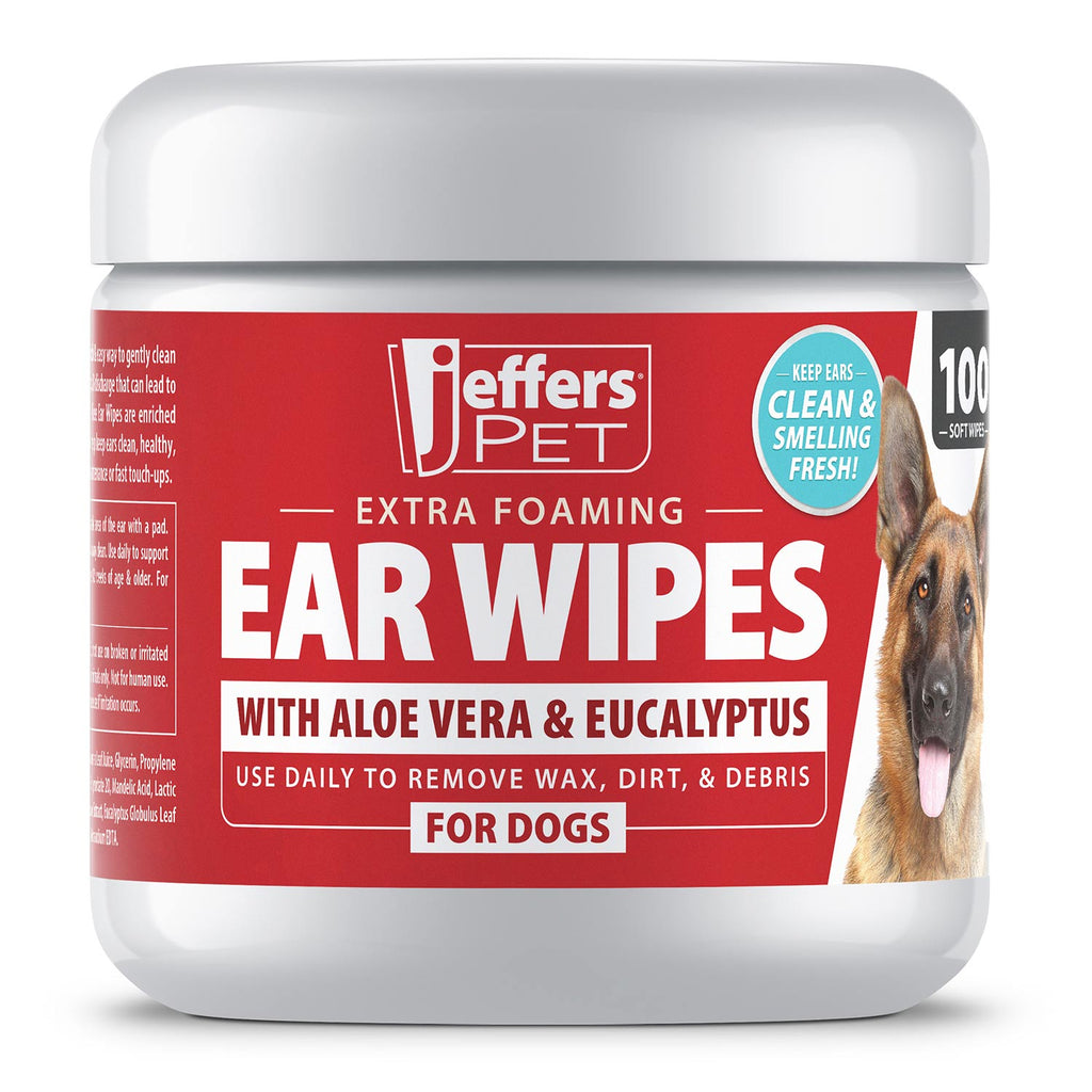 Jeffers dog ear cleaning wipes 100 count, aloe vera and eucalyptus ingredients
