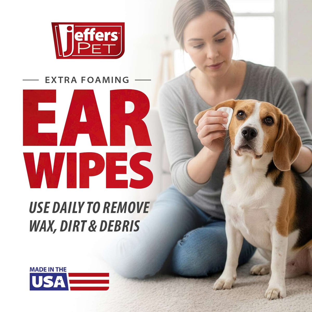 Jeffers dog ear cleaning wipes 100 count, alcohol-free ear wipes label