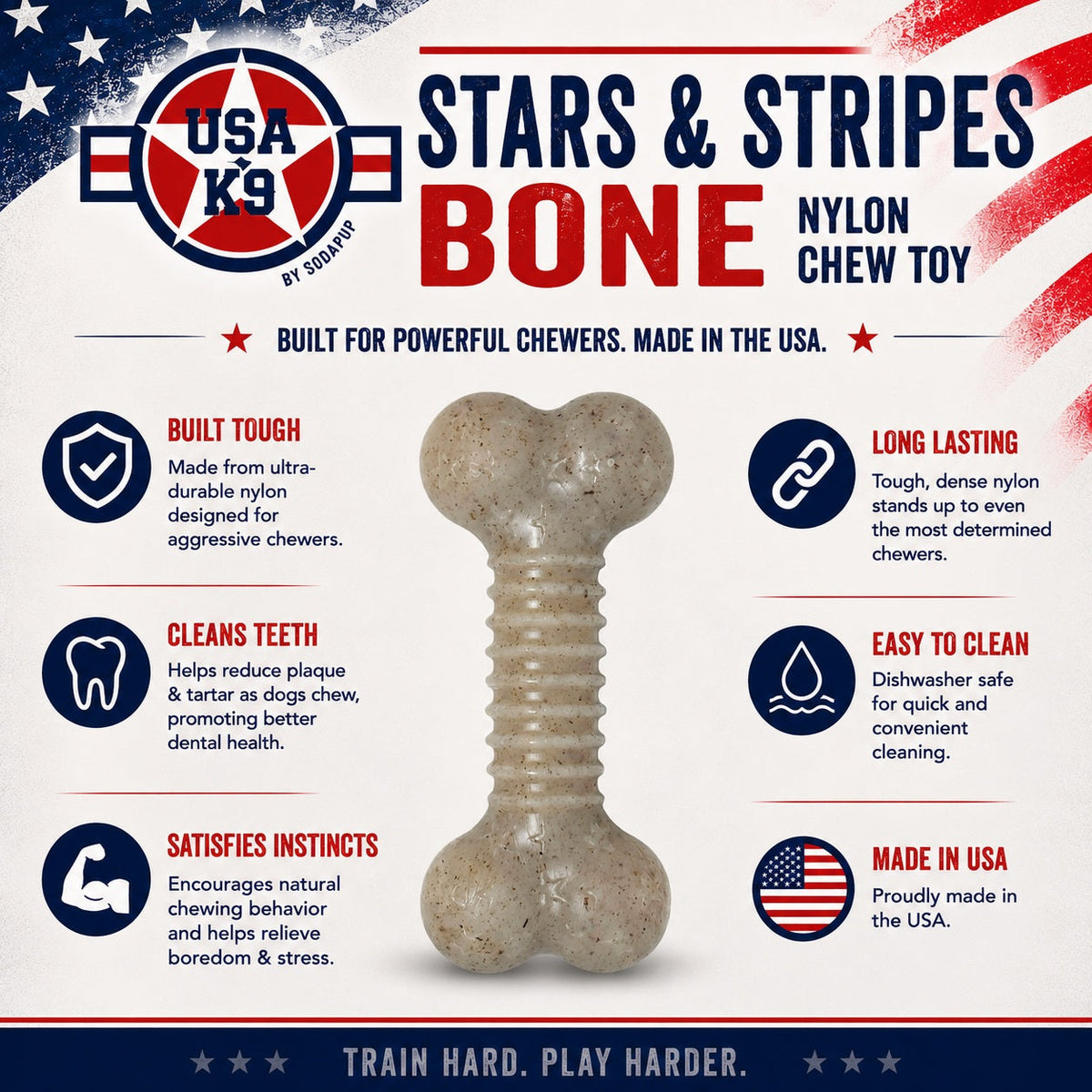 USA-K9 Stars and Stripes bone nylon dog chew toy – photo 4 of 8