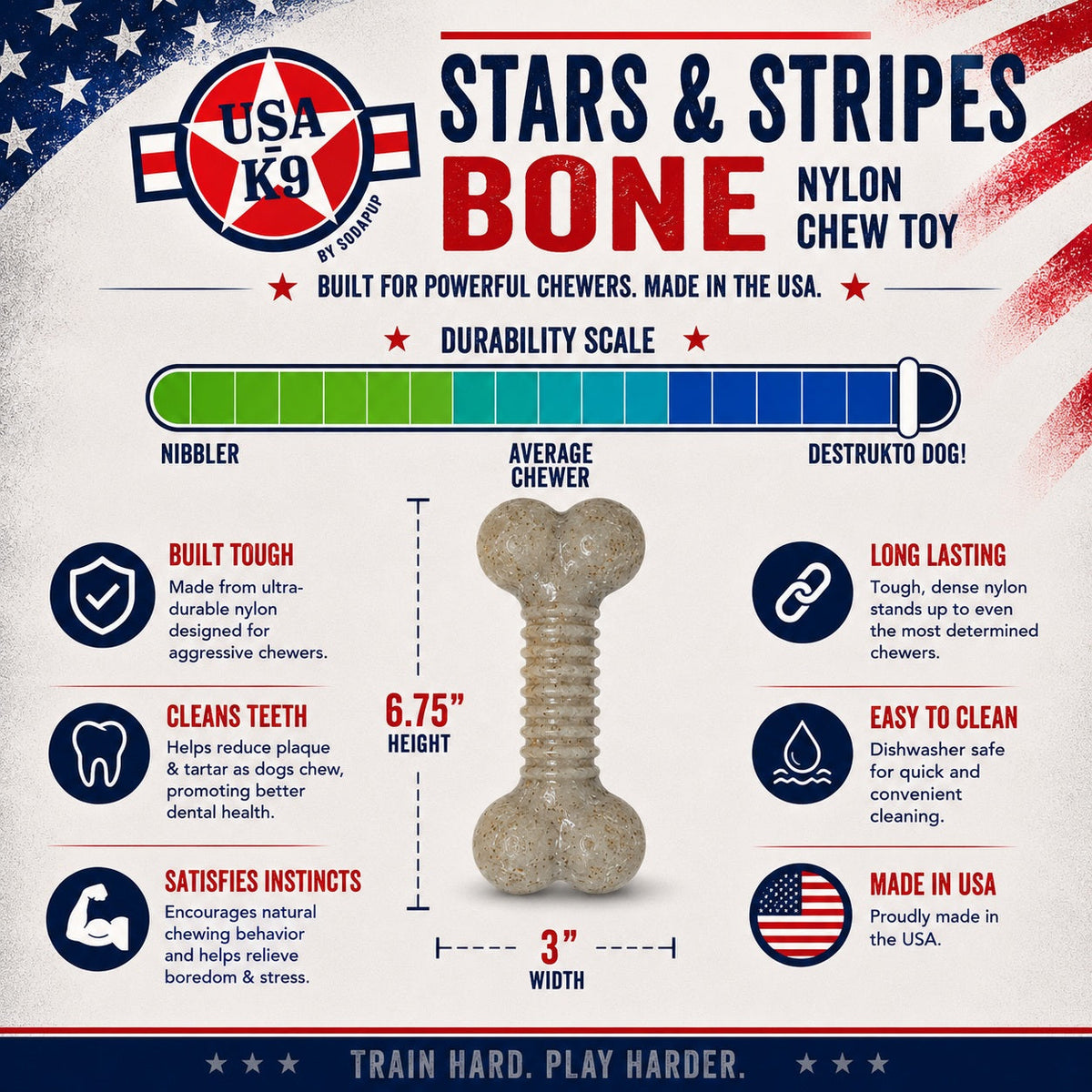 USA-K9 Stars and Stripes bone nylon dog chew toy – photo 5 of 8