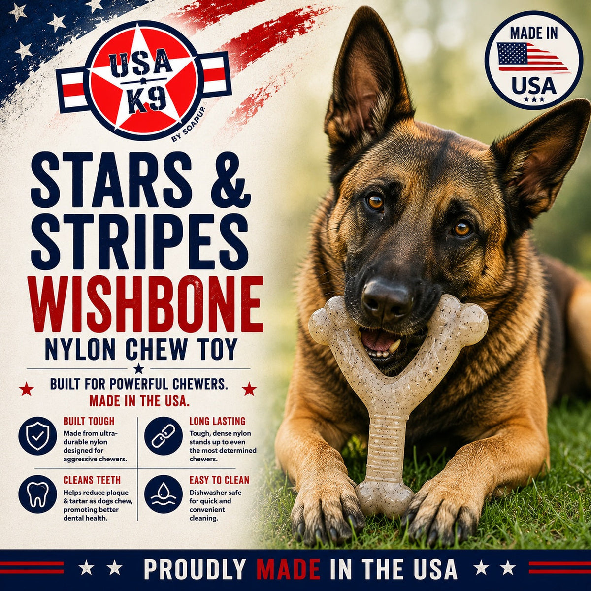 USA-K9 Stars and Stripes wishbone nylon dog chew toy – photo 3 of 6