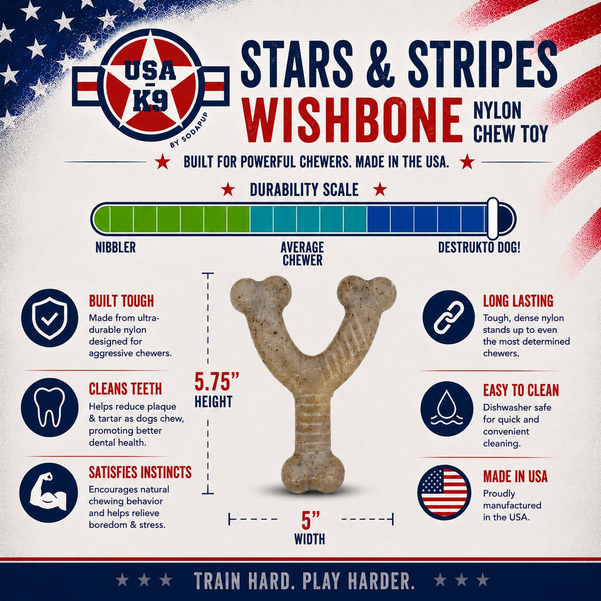 USA-K9 Stars and Stripes wishbone nylon dog chew toy – photo 4 of 6