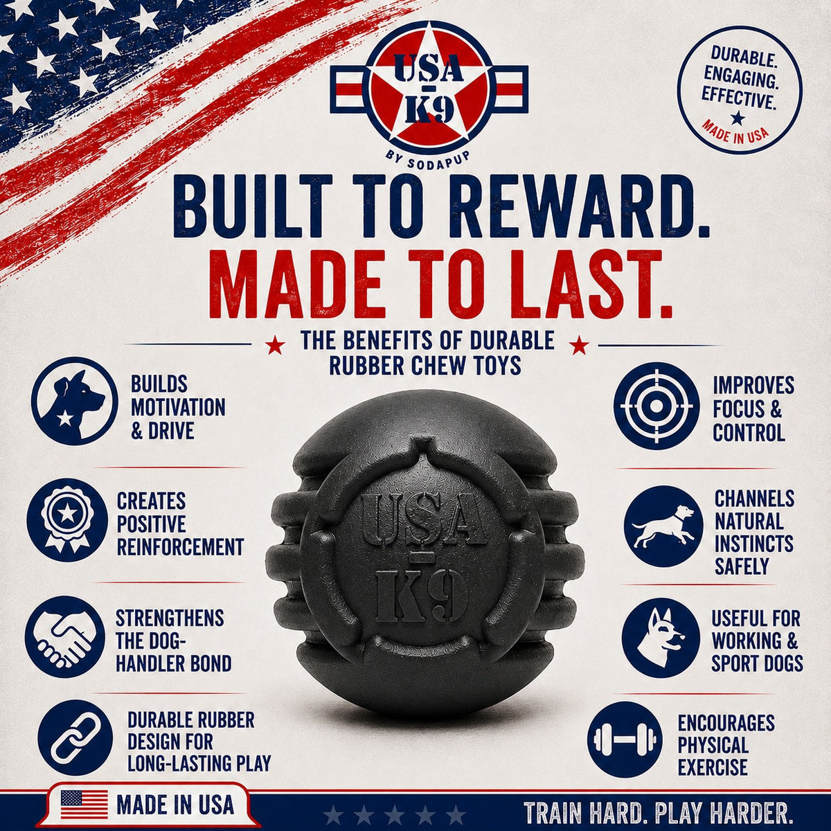 USA-K9 Stars and Stripes Magnum black rubber dental ball dog toy – photo 3 of 8