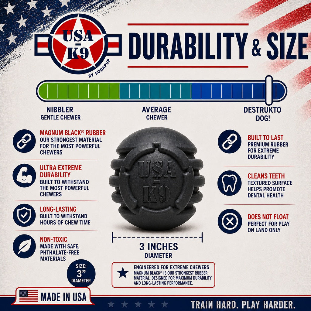 USA-K9 Stars and Stripes Magnum black rubber dental ball dog toy – photo 4 of 8