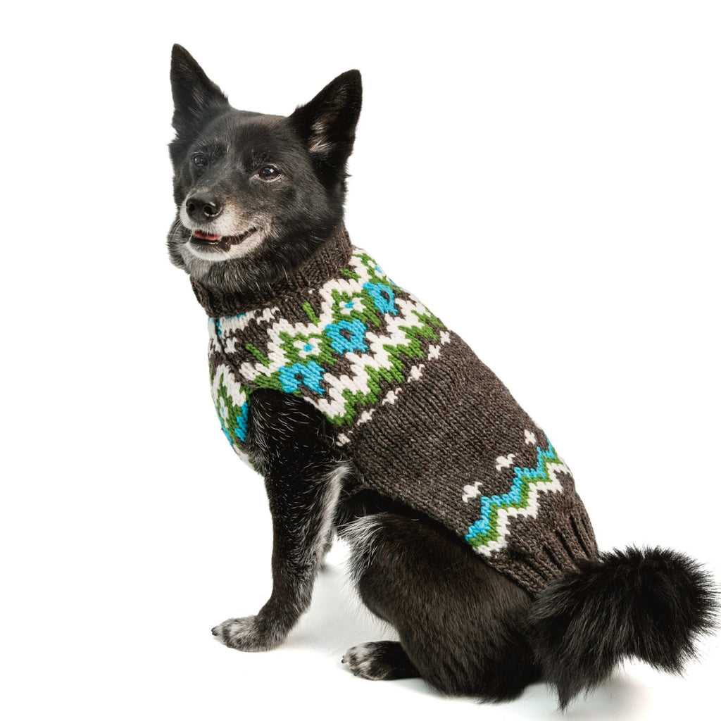 Charcoal Fairisle Wool Dog Sweater Turquoise Grey and White – photo 2 of 4