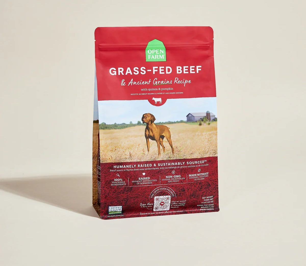 Open Farm Grass-Fed Beef & Ancient Grains Dry Dog Food – front view