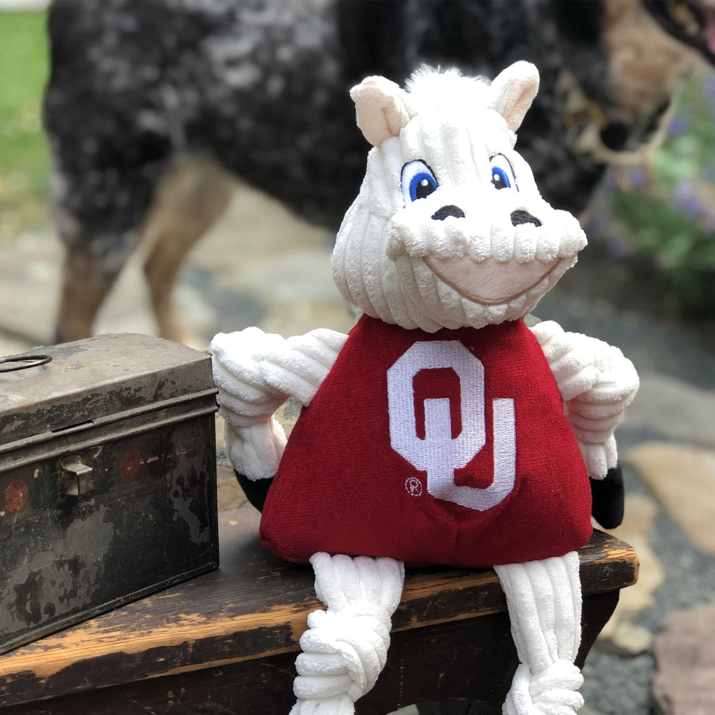Ncaa University of Oklahoma Sooner Knottie Plush Dog Toy, back view
