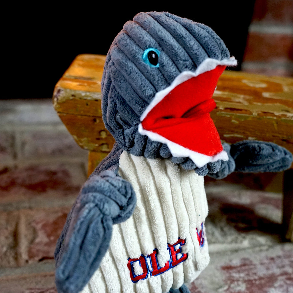 Ncaa Ole Miss U of Mississippi Tony Land Shark Knottie Plush Dog Toy, back view