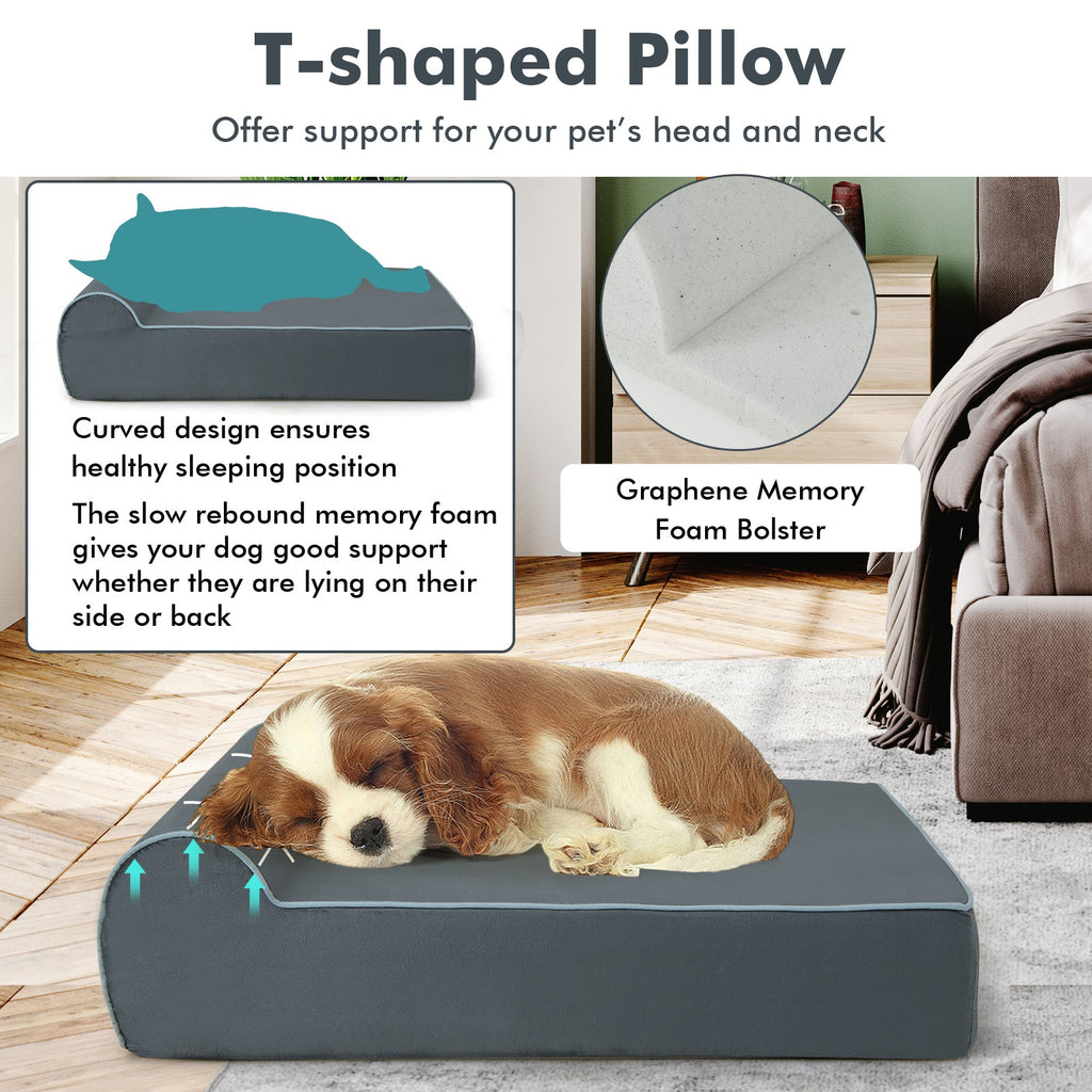 Orthopedic Dog Bed with Graphene Memory Foam and Headrest Gray – photo 7 of 8