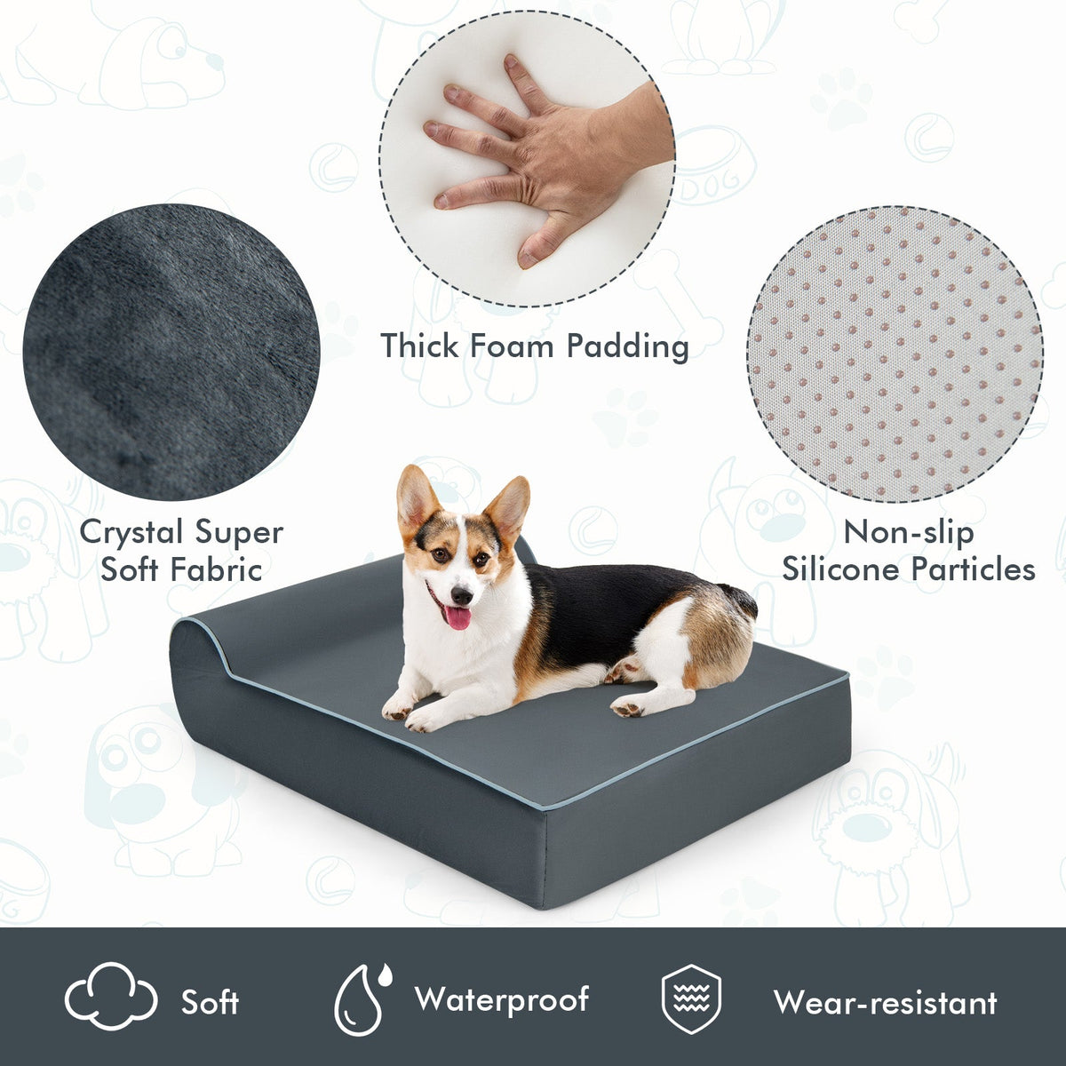 Orthopedic Dog Bed with Graphene Memory Foam and Headrest Gray – photo 8 of 8
